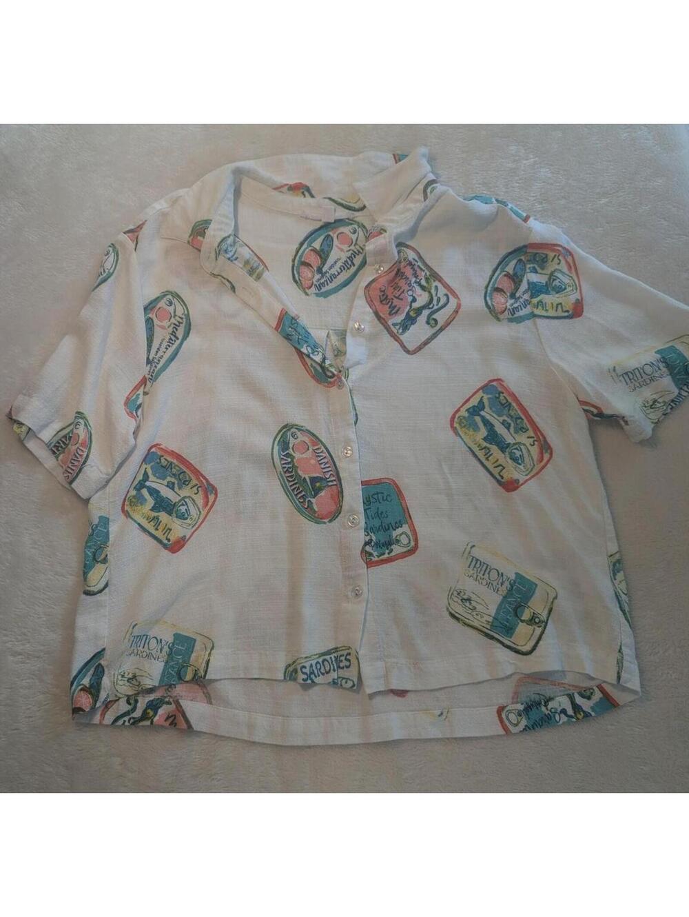 Jane DeLancey Large Button-Up Shirt with Vintage Print